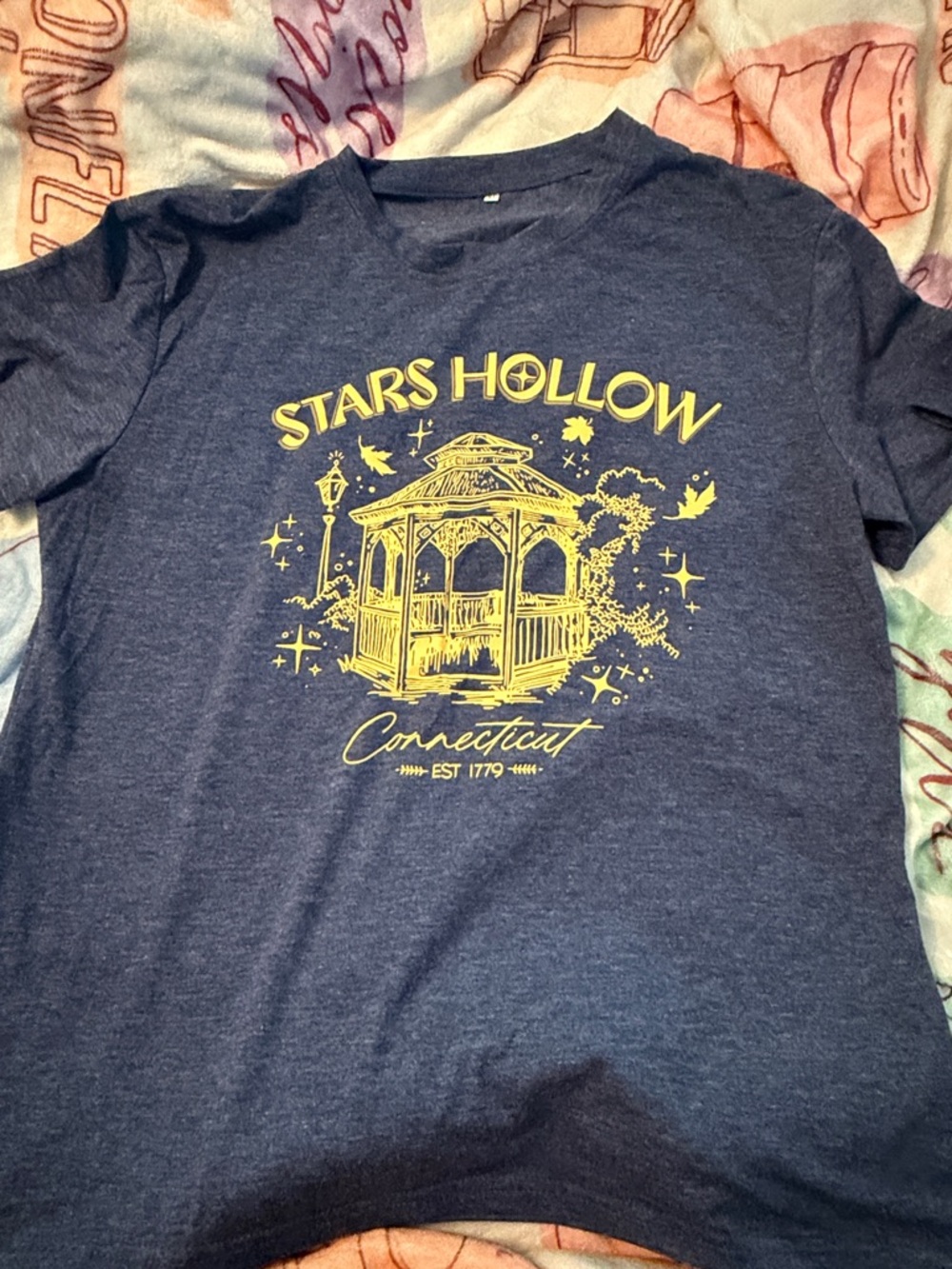 Stars Hollow Connecticut Graphic Tee - Navy with Yellow Print